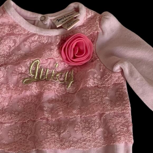 Juicy Couture Warm Plush Pink One Piece Zippered| 3-6 month | Gold Booties - Picture 2 of 12